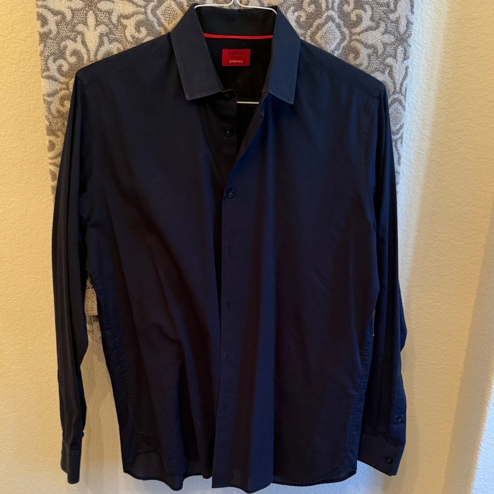 Alfani Navy Blue Check Men's Dress Shirt